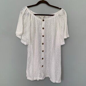 NEW Suzanne‎ Betro white lace lagenlook button front flowy shirt top blouse